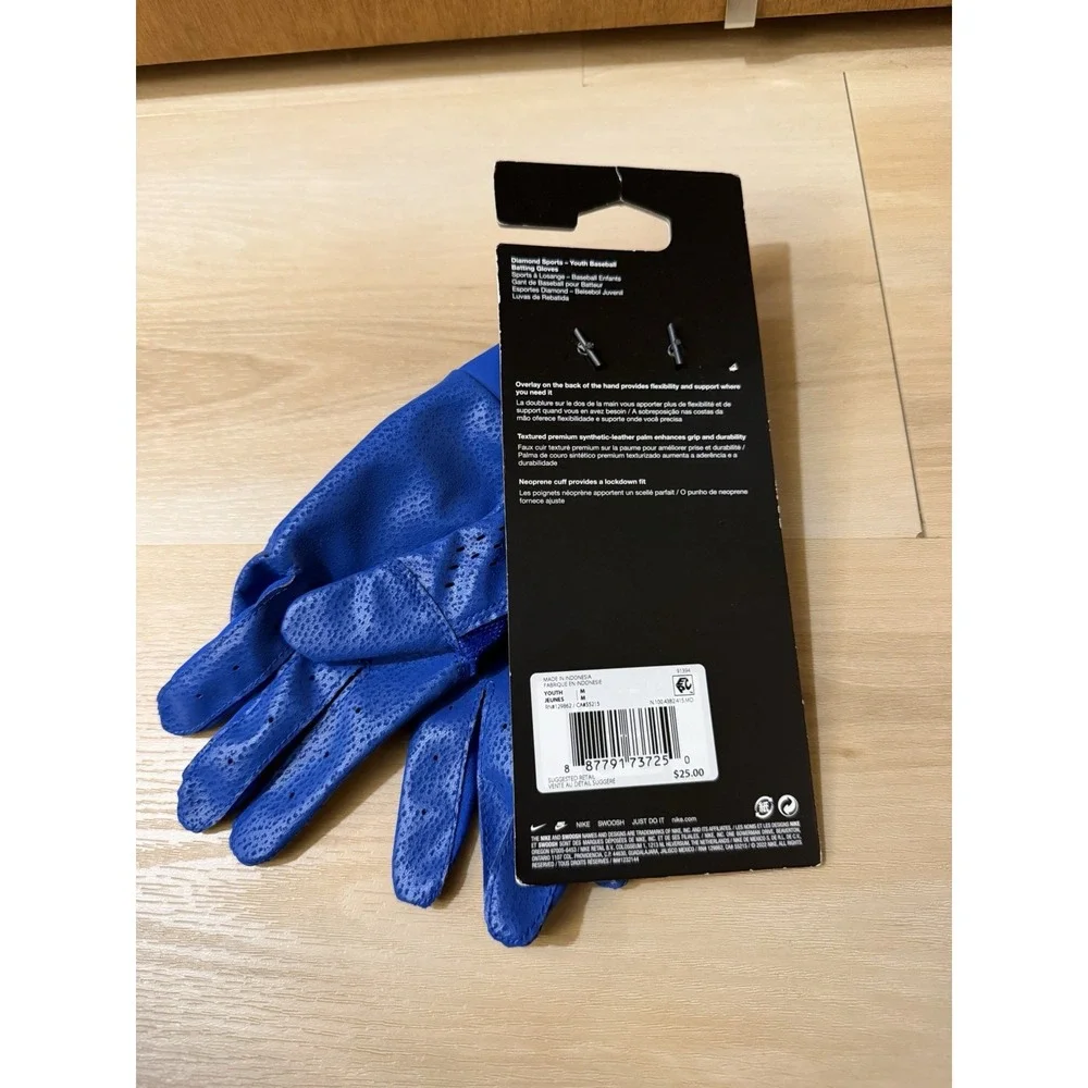 Nike Alpha Batting Gloves Unisex Medium Youth Royal Blue Diamond Baseball NEW